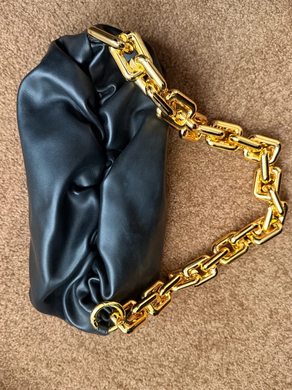 Trendy Style Black Genuine Leather Chain Pouch Bag